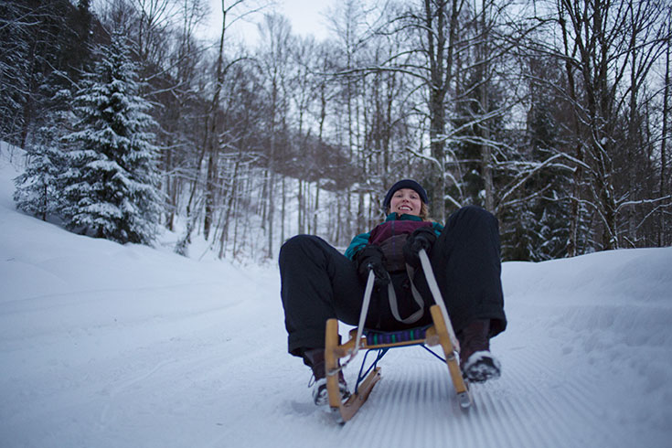 Peppermynta Peppermint, Eco Lifestyle, Slow Travel, Eco Hotel Bären, Bregrenzerwald, Mellau,Vorarlberg, rodeln
