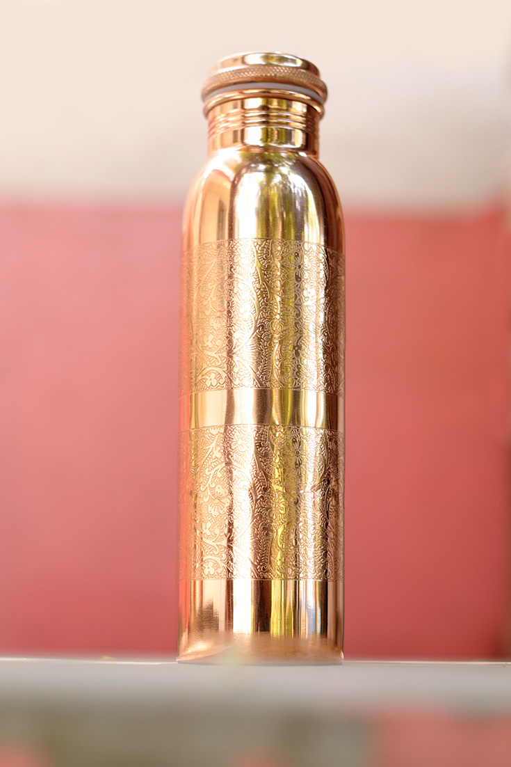 Forest & Love – Wunderschöne Ayurveda Trinkflasche aus Kupfer, Kupferwasserflasche, Wasserflasche, Flasche