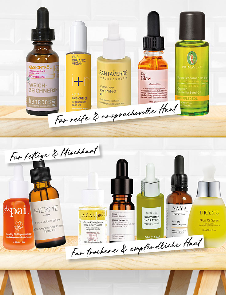 Natürliche Kosmetik, Naturkosmetik und natürlich schön: BEAUTY-ÖLE: Die besten Gesichtsöle für jeden Hauttyp - Gesichtsöl-Beauty-Öl-Merme-Kahina-Melvita-Primavera-The-Organic-Pharmacy-Santaverde-Madara-Lovely-Day-Botanicals-Evolve-Skinowl