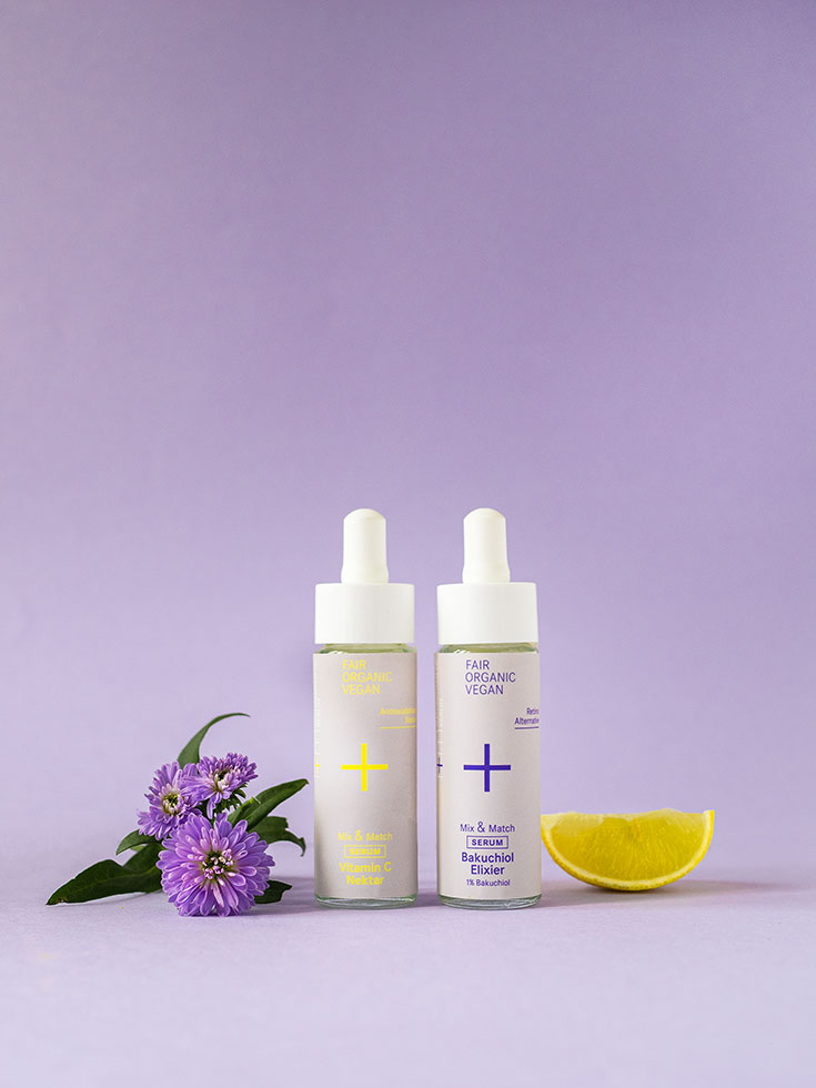 Natürliche Wirkstoffkosmetik von i+m Naturkosmetik Berlin: Mit natürlichen Inhaltsstoffen und Vitamin C: Deep Water Hydrator, Rosenwasser, Melissenwasser, 2-Phasen-Hydrating-Konzentrat, Nektar, Bakuchiol Elixier, Orangenblütenwasser, Depuff Augen Roll-On, Feuchtigkeitsserum und Regenerationsöl
