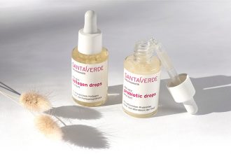 Naturkosmetik Serum: collagen drops mit pflanzlichem Kollagen & probiotic drops mit natürlichen Probiotika. Natürliche Feuchtigkeitspflege gegen Falten. Allround Balm: SOS-Pflege für die Lippen und trockene Haut. Bio-Kosmetik speziell für rissige und raue Haut von Santaverde Naturkosmetik.